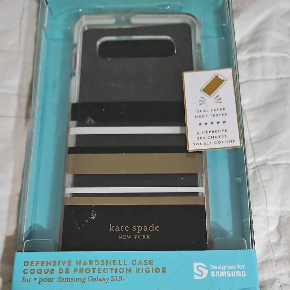 kate spade Black and Gold Striped Case for Samsung Galaxy S10+ - Picture 1 of 6